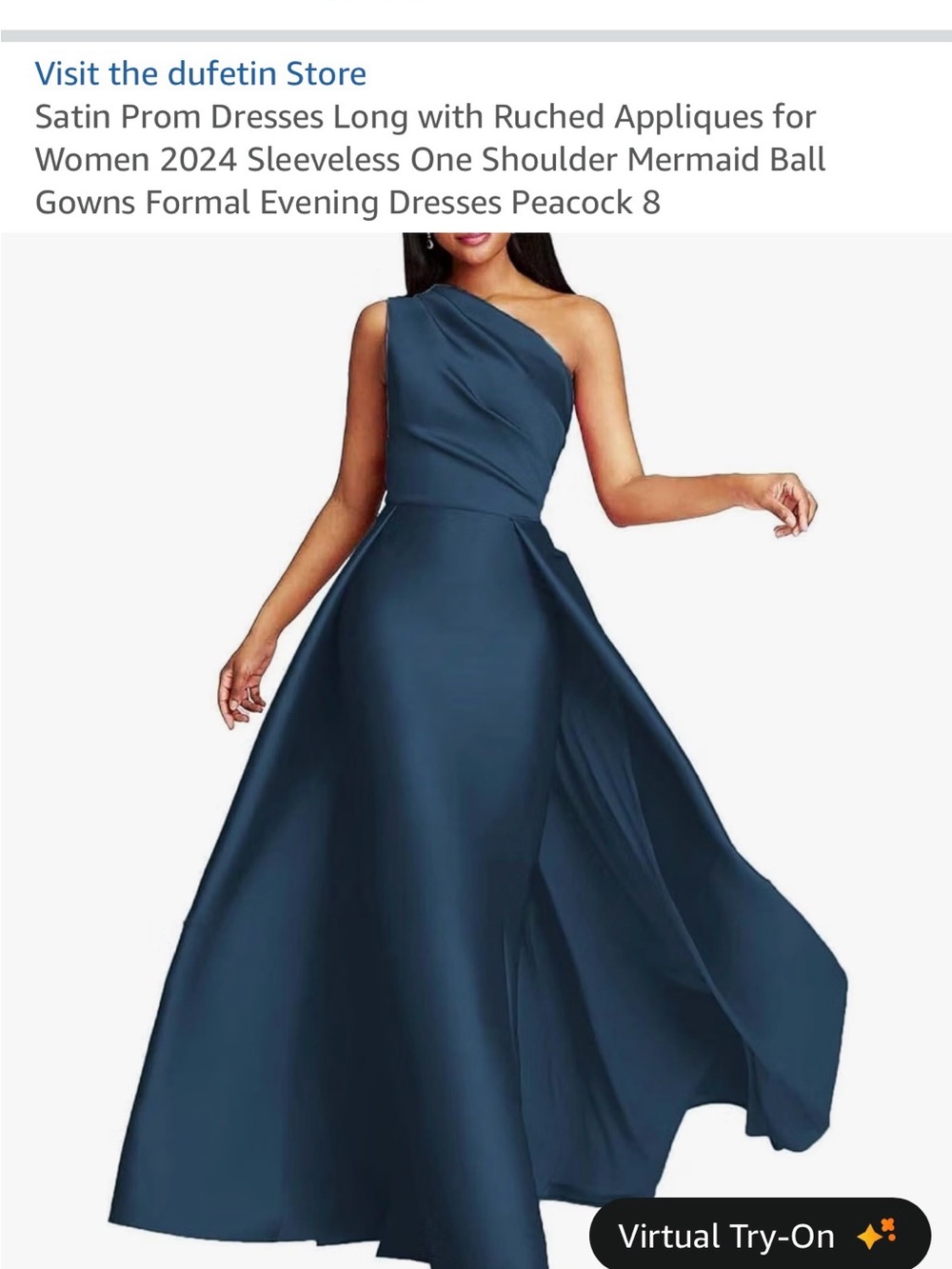 Amazon One-Shoulder Satin Evening Dress in Peacock Blue